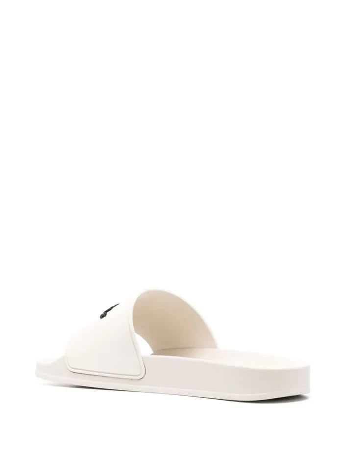 PALM ANGELS WOMEN New Logo Pool Sliders Beige/Black - MAISONDEFASHION.COM