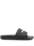 PALM ANGELS WOMEN New Logo Pool Sliders Black/White - MAISONDEFASHION.COM