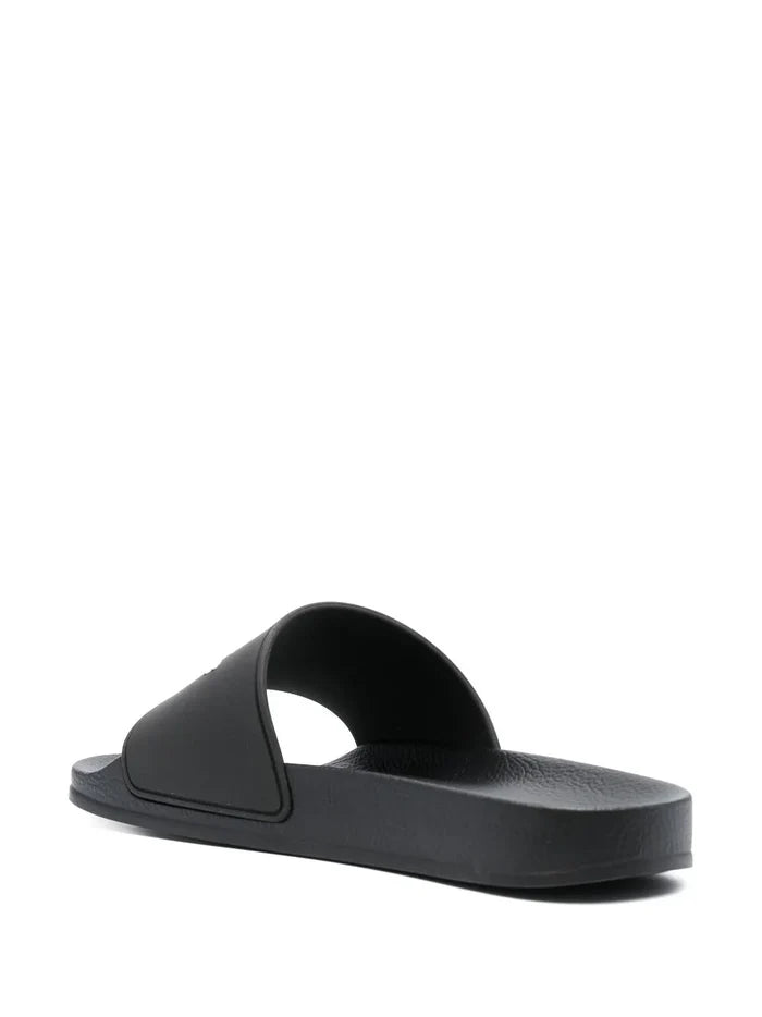 PALM ANGELS WOMEN New Logo Pool Sliders Black/White - MAISONDEFASHION.COM