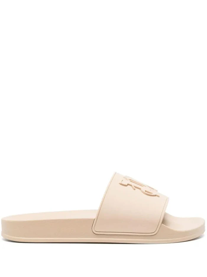 PALM ANGELS WOMEN Pa Monogram Pool Sliders Light Beige - MAISONDEFASHION.COM