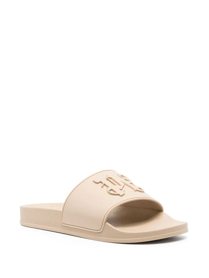 PALM ANGELS WOMEN Pa Monogram Pool Sliders Light Beige - MAISONDEFASHION.COM