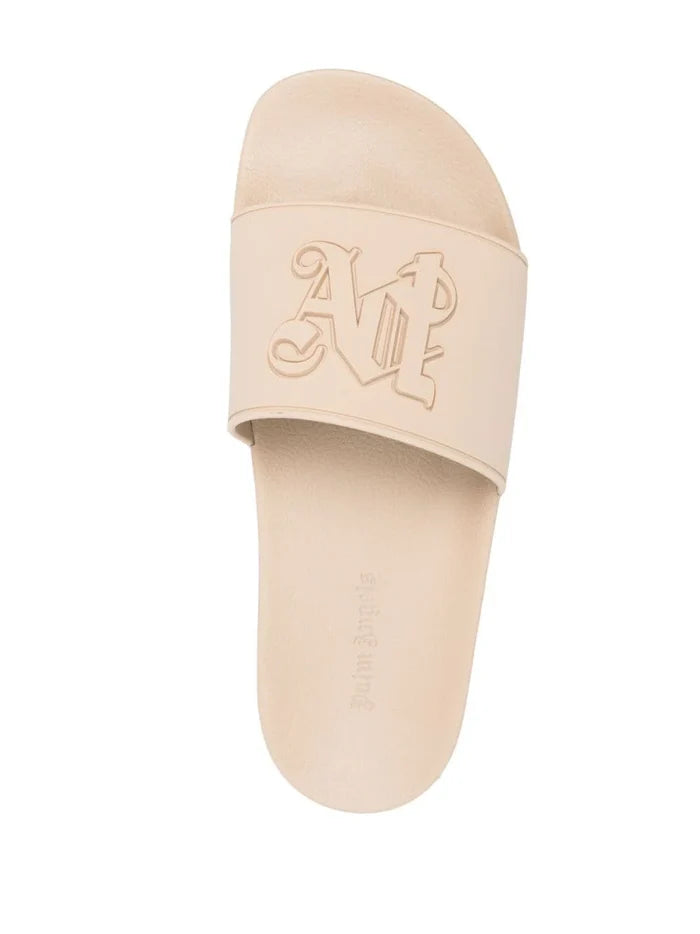 PALM ANGELS WOMEN Pa Monogram Pool Sliders Light Beige - MAISONDEFASHION.COM