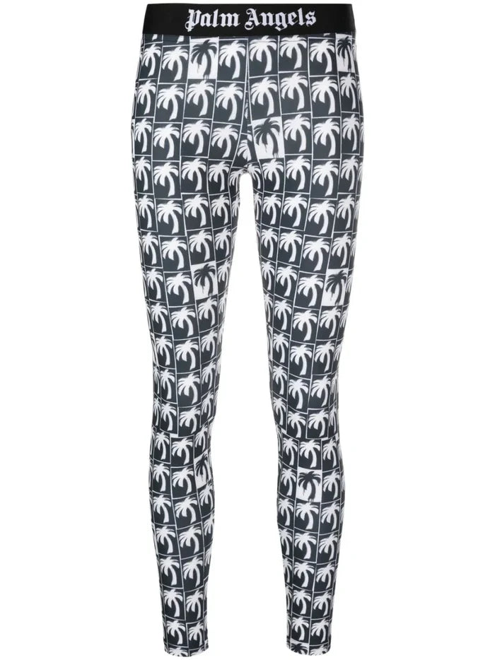 PALM ANGELS WOMEN Palm Logo Leggings Black/White - MAISONDEFASHION.COM