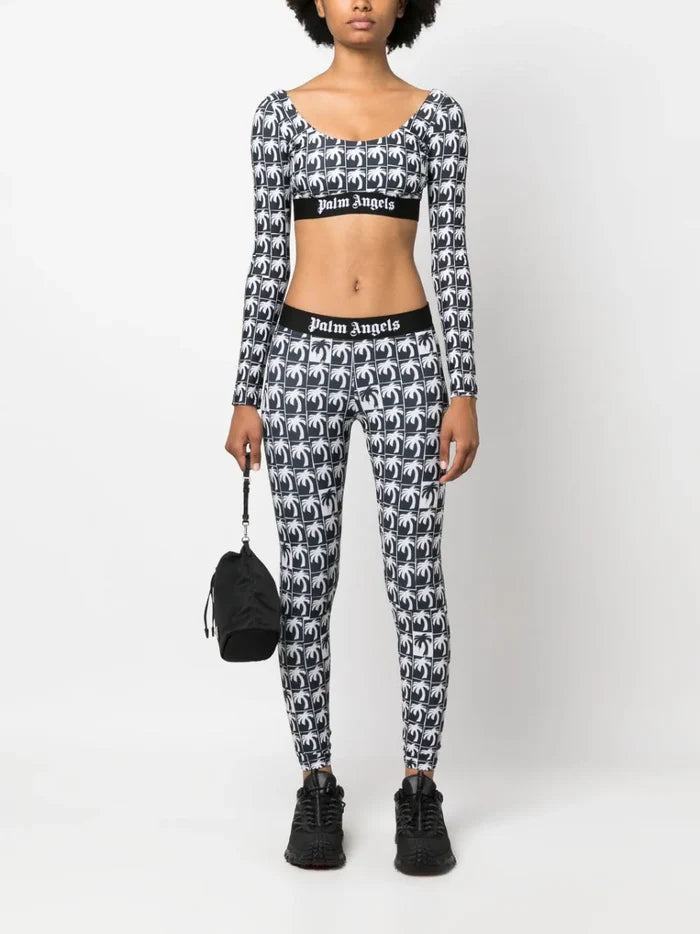 PALM ANGELS WOMEN Palm Logo Leggings Black/White - MAISONDEFASHION.COM
