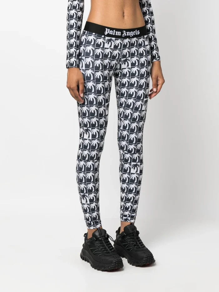 PALM ANGELS WOMEN Palm Logo Leggings Black/White - MAISONDEFASHION.COM
