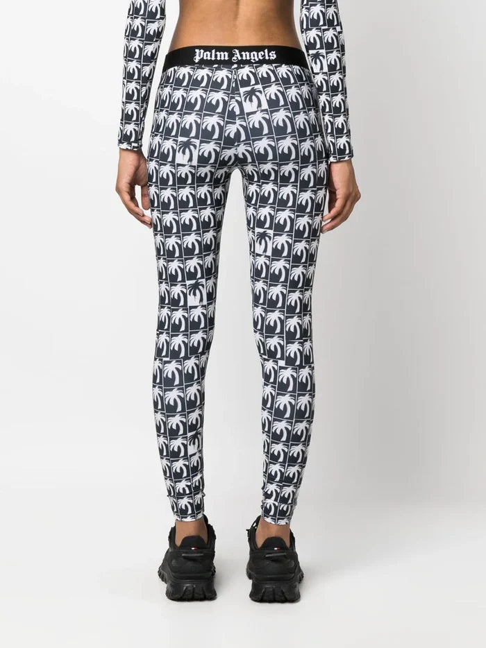 PALM ANGELS WOMEN Palm Logo Leggings Black/White - MAISONDEFASHION.COM