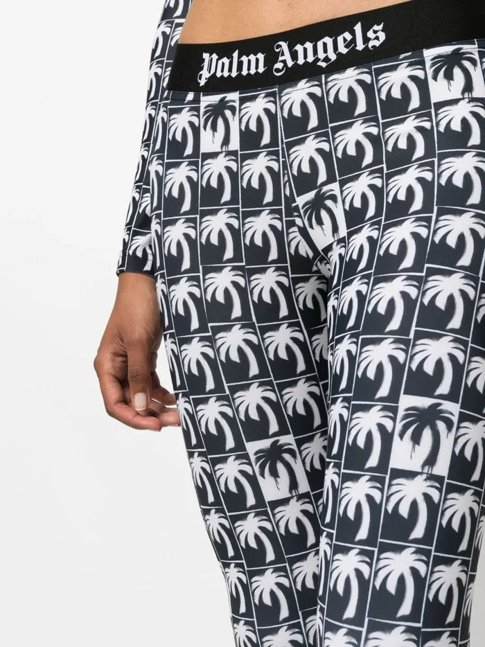 PALM ANGELS WOMEN Palm Logo Leggings Black/White - MAISONDEFASHION.COM