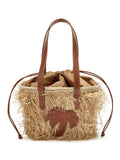 PALM ANGELS WOMEN Palm Rafia Basket Bag Beige/Brown - MAISONDEFASHION.COM