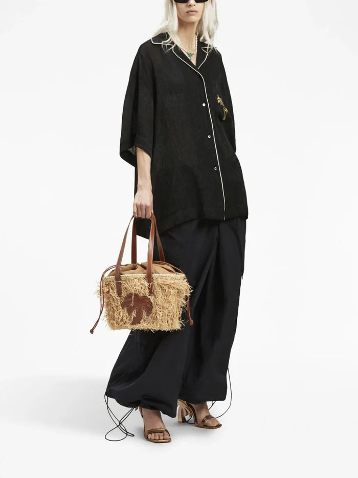PALM ANGELS WOMEN Palm Rafia Basket Bag Beige/Brown - MAISONDEFASHION.COM