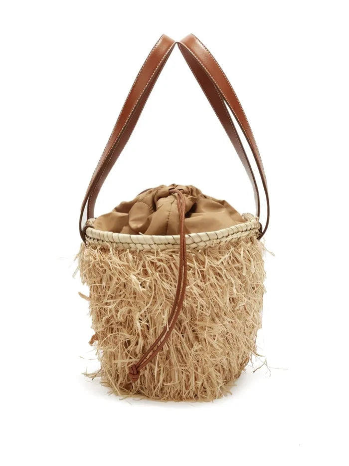 PALM ANGELS WOMEN Palm Rafia Basket Bag Beige/Brown - MAISONDEFASHION.COM