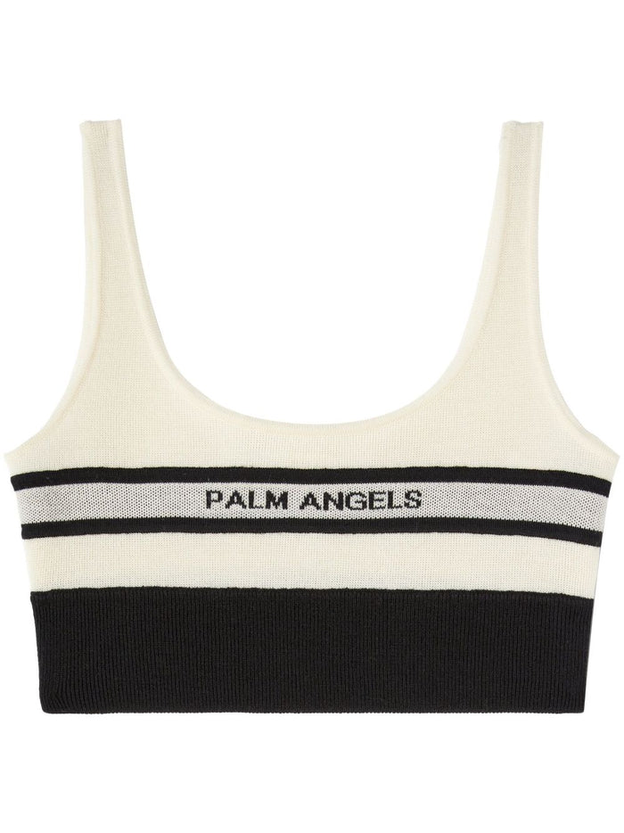 PALM ANGELS WOMEN Racing Knit Bra Top Black/Butter - MAISONDEFASHION.COM