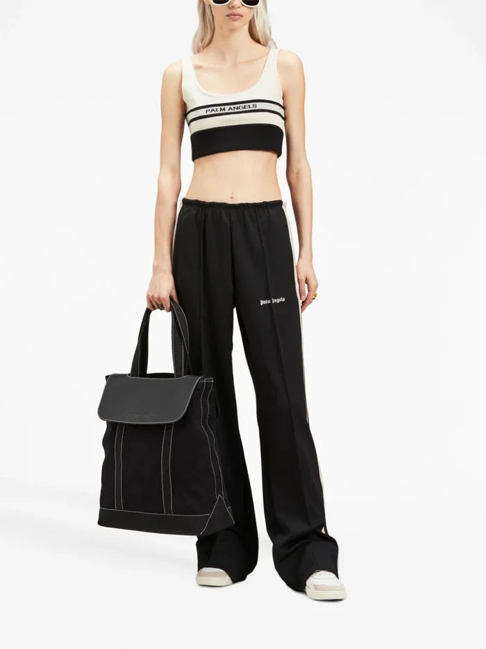 PALM ANGELS WOMEN Racing Knit Bra Top Black/Butter - MAISONDEFASHION.COM