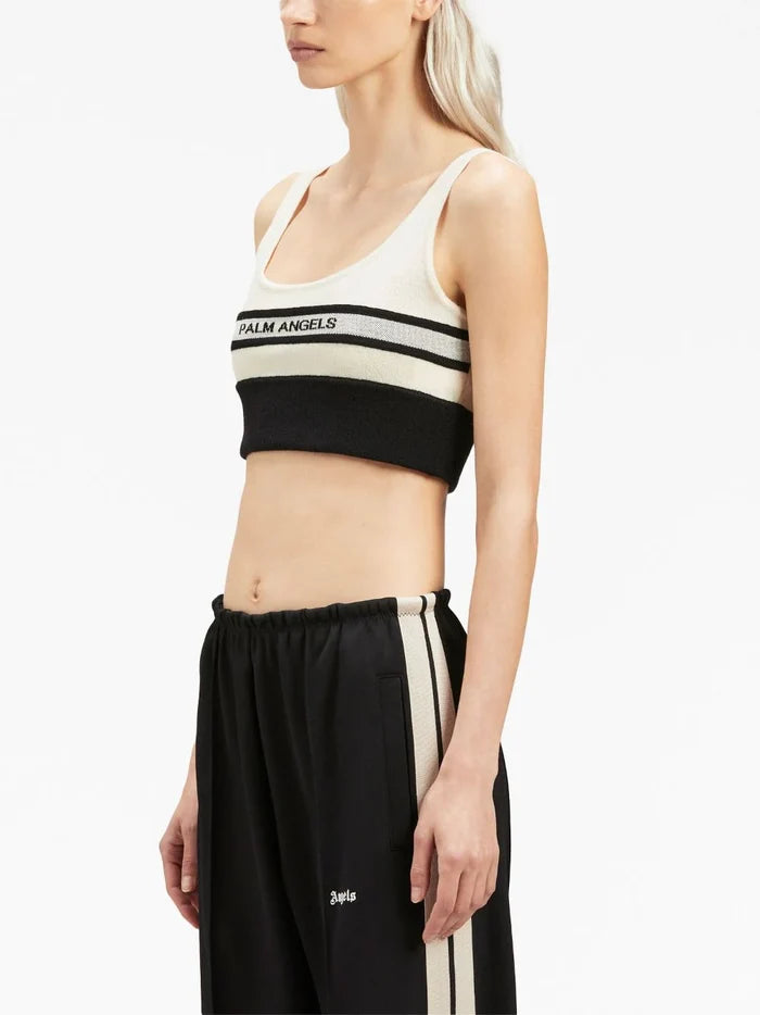PALM ANGELS WOMEN Racing Knit Bra Top Black/Butter - MAISONDEFASHION.COM