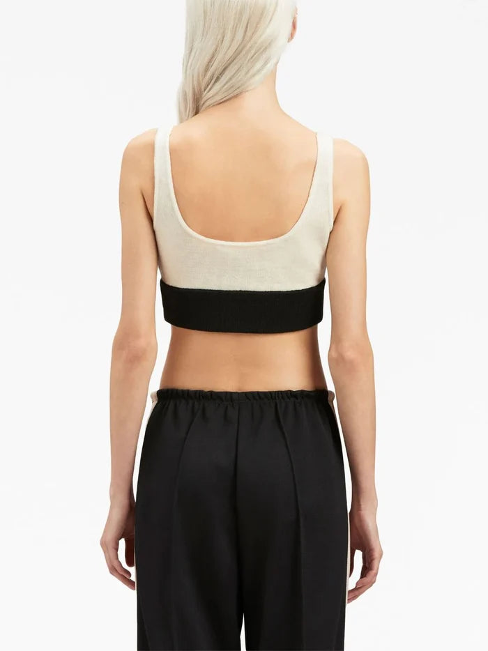PALM ANGELS WOMEN Racing Knit Bra Top Black/Butter - MAISONDEFASHION.COM