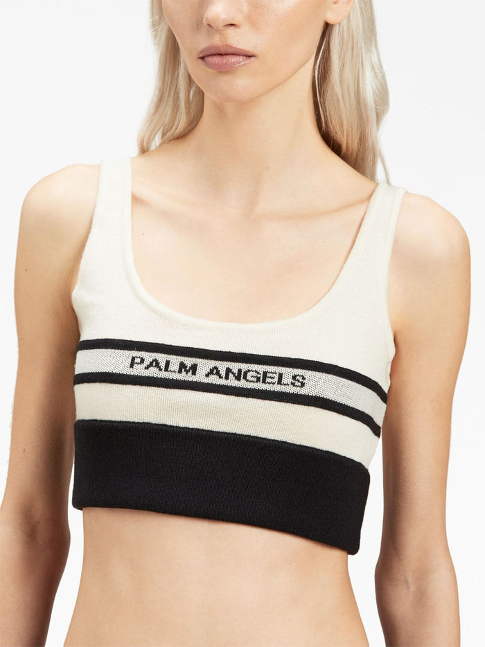 PALM ANGELS WOMEN Racing Knit Bra Top Black/Butter - MAISONDEFASHION.COM