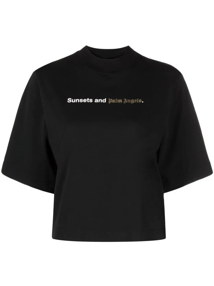 PALM ANGELS WOMEN Sunsets Logo T-Shirt Black/White - MAISONDEFASHION.COM