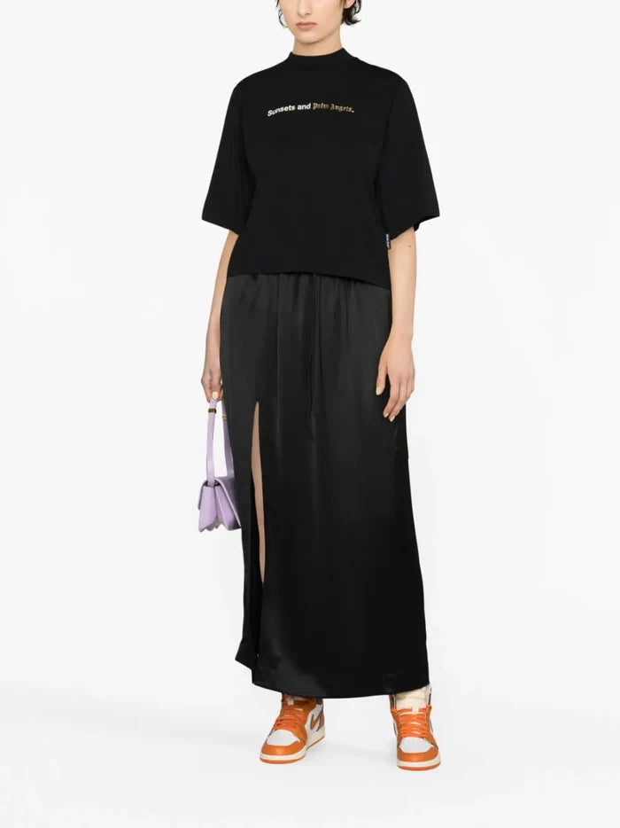 PALM ANGELS WOMEN Sunsets Logo T-Shirt Black/White - MAISONDEFASHION.COM