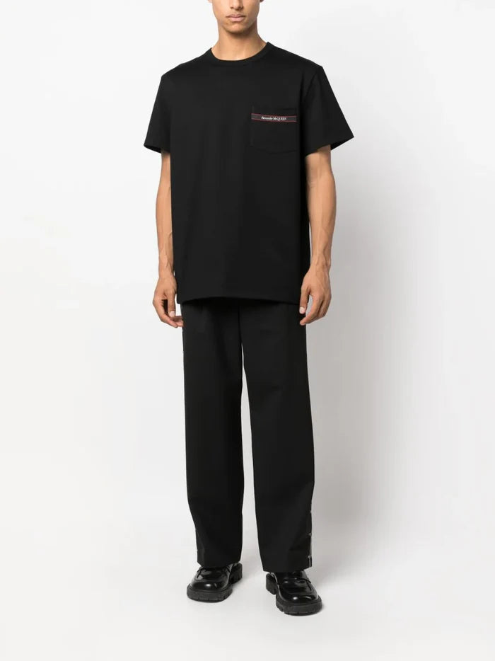ALEXANDER MCQUEEN MEN Pocket Logo Cotton T-Shirt Black - MAISONDEFASHION.COM