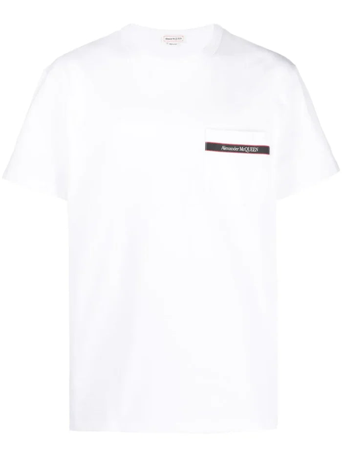 ALEXANDER MCQUEEN MEN Pocket Logo Cotton T-Shirt White - MAISONDEFASHION.COM