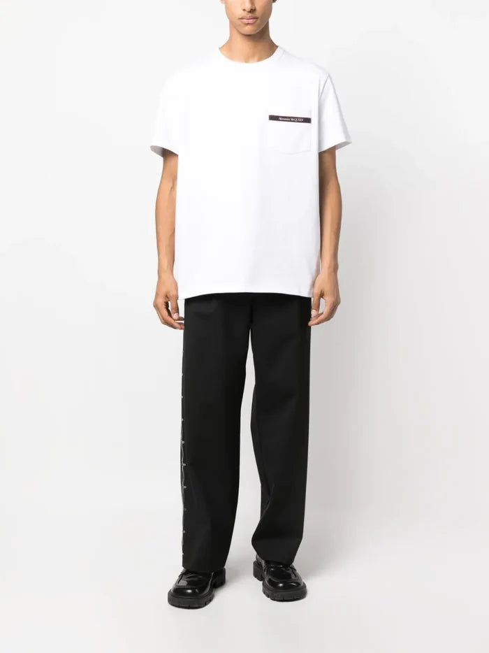 ALEXANDER MCQUEEN MEN Pocket Logo Cotton T-Shirt White - MAISONDEFASHION.COM