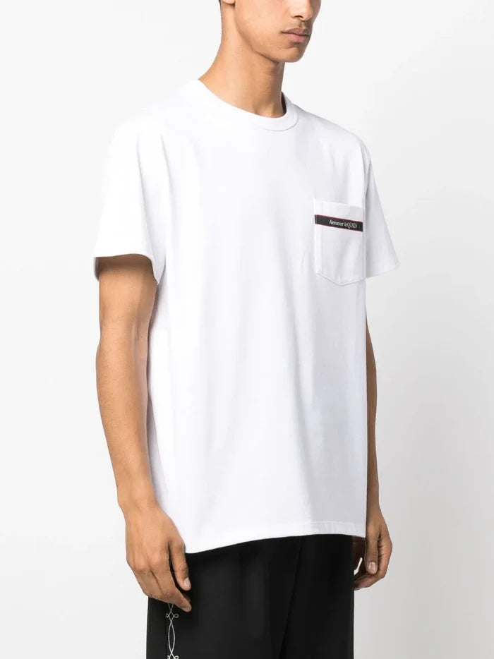 ALEXANDER MCQUEEN MEN Pocket Logo Cotton T-Shirt White - MAISONDEFASHION.COM