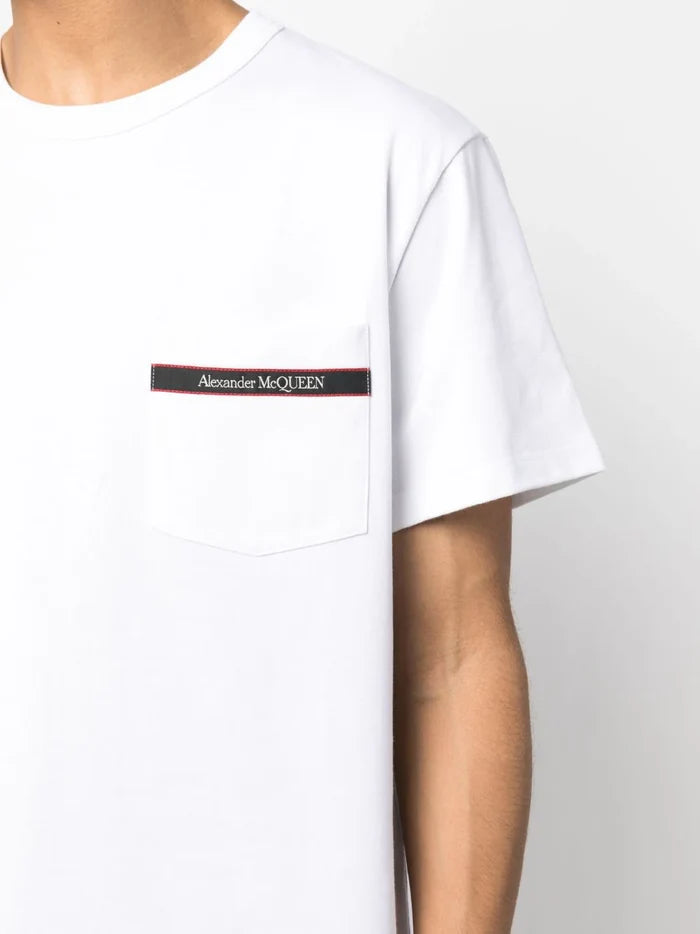 ALEXANDER MCQUEEN MEN Pocket Logo Cotton T-Shirt White - MAISONDEFASHION.COM