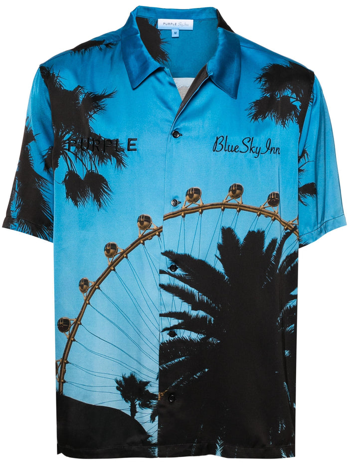 PURPLE BRAND MEN x BLUE SKY INN Logo Embroidered Shirt Blue - MAISONDEFASHION.COM