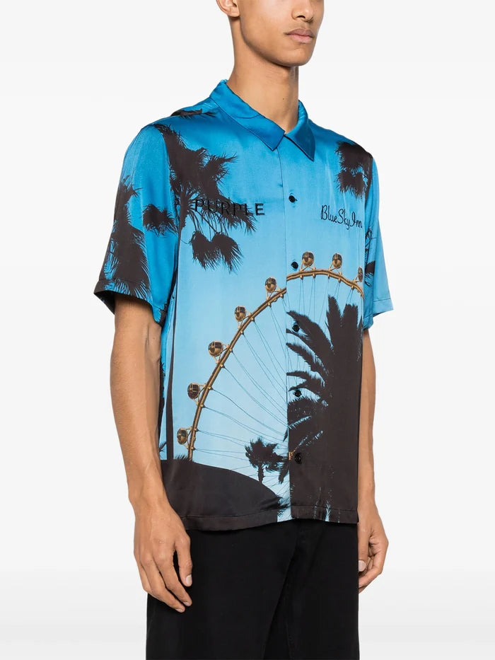 PURPLE BRAND MEN x BLUE SKY INN Logo Embroidered Shirt Blue - MAISONDEFASHION.COM