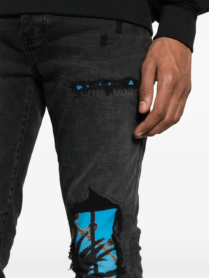 PURPLE BRAND MEN x BLUE SKY INN Low Rise Slim Leg Jeans Black - MAISONDEFASHION.COM