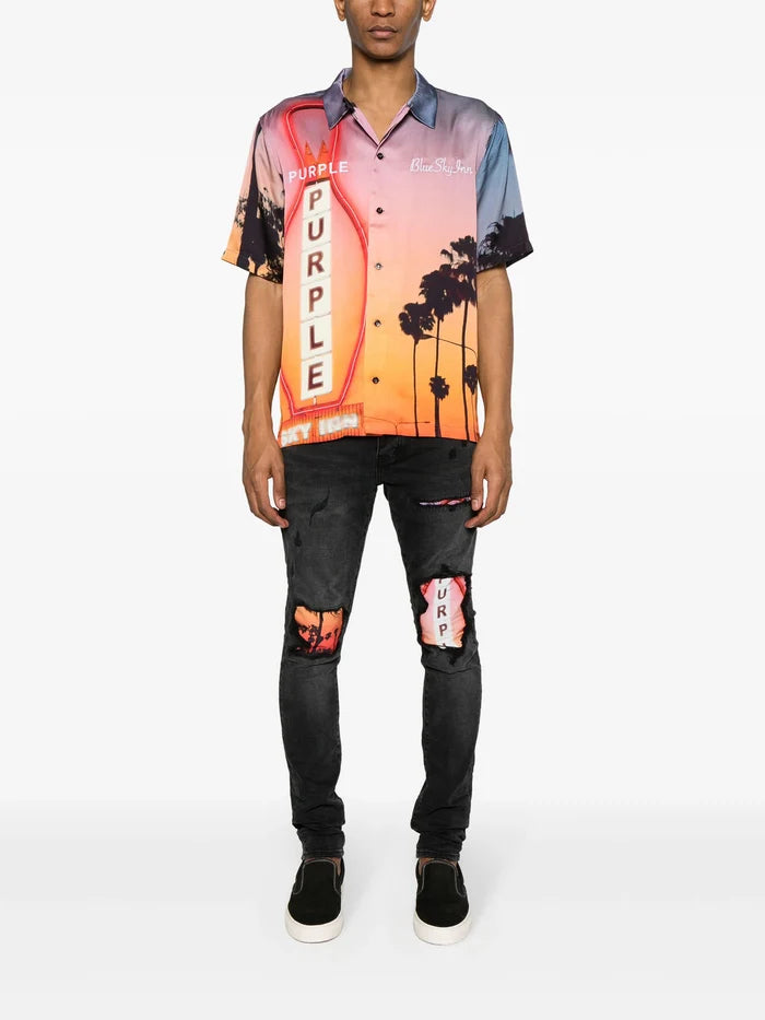 PURPLE BRAND MEN x BLUE SKY INN Sunset Logo Embroidered Shirt Multi - MAISONDEFASHION.COM