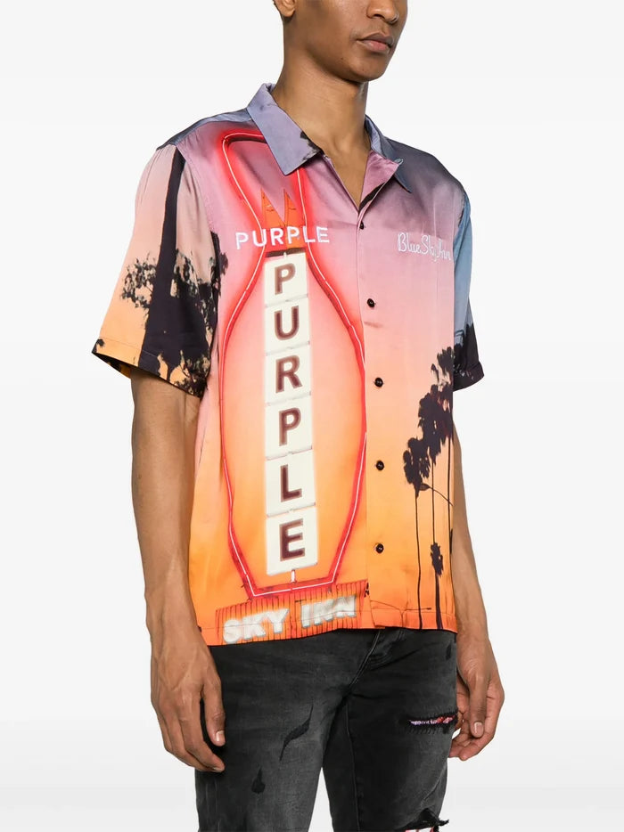 PURPLE BRAND MEN x BLUE SKY INN Sunset Logo Embroidered Shirt Multi - MAISONDEFASHION.COM
