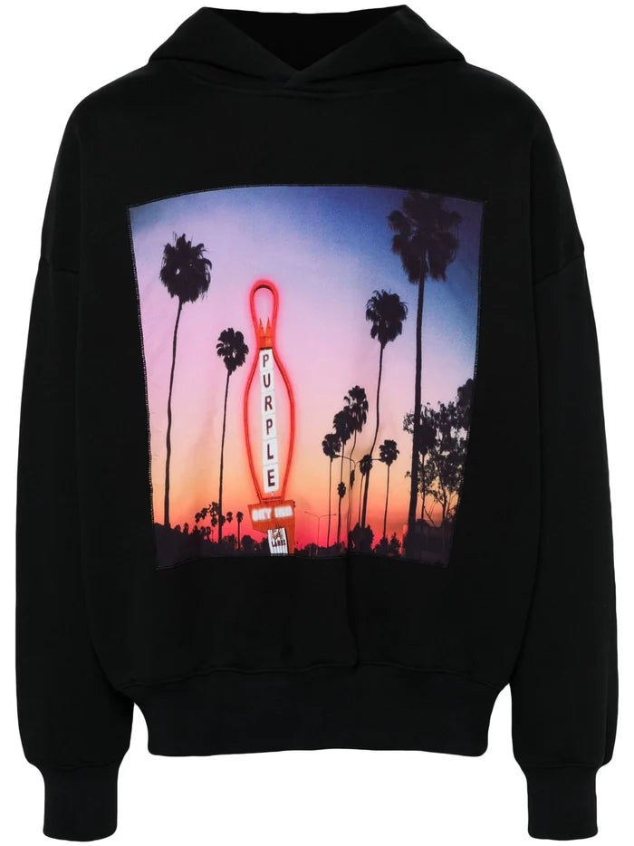 PURPLE BRAND MEN x BLUE SKY INN Sunset Print Hoodie Black - MAISONDEFASHION.COM