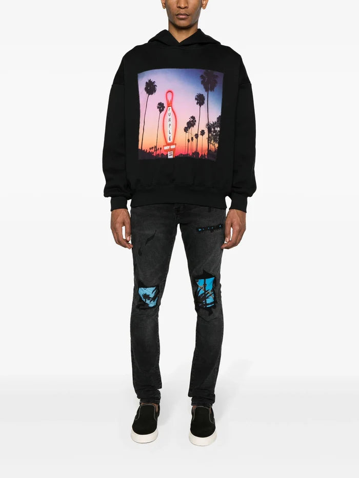 PURPLE BRAND MEN x BLUE SKY INN Sunset Print Hoodie Black - MAISONDEFASHION.COM