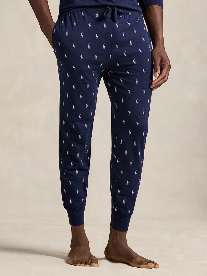 RALPH LAUREN All-over Pony Cotton Jersey Sleep Joggers Cruise Navy - MAISONDEFASHION.COM