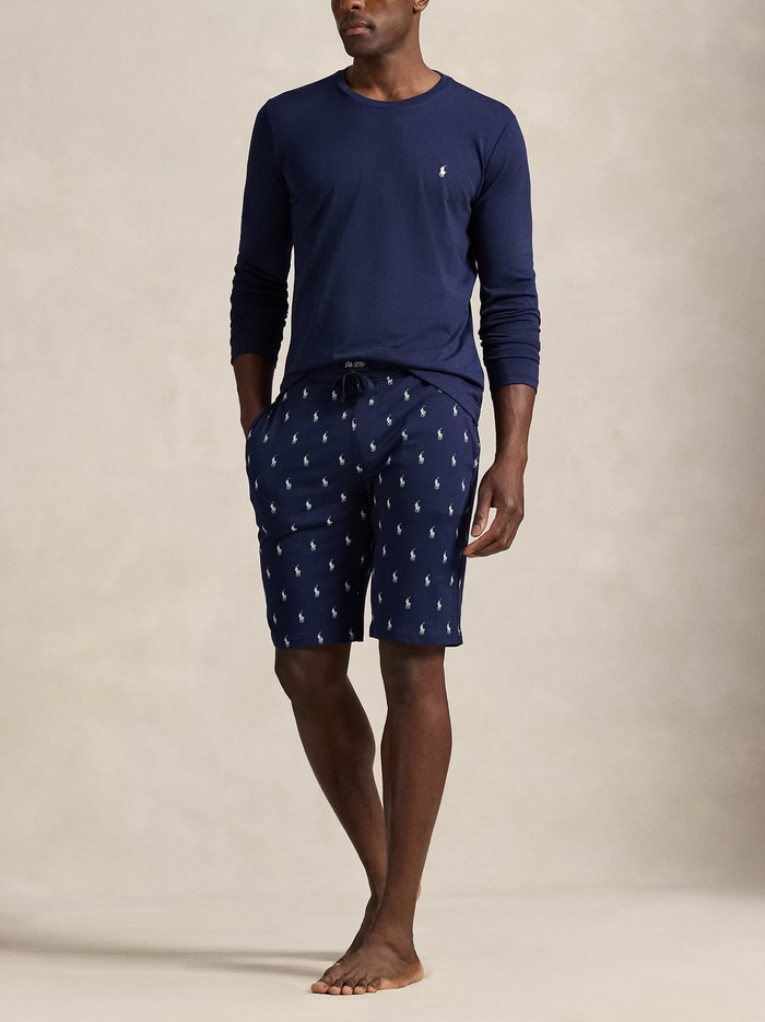 RALPH LAUREN Allover Pony Cotton Jersey Sleep Shorts Cruise Navy - MAISONDEFASHION.COM