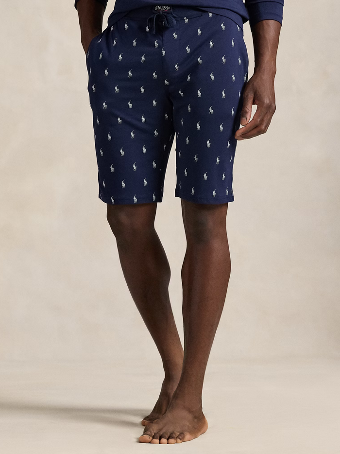 RALPH LAUREN Allover Pony Cotton Jersey Sleep Shorts Cruise Navy - MAISONDEFASHION.COM