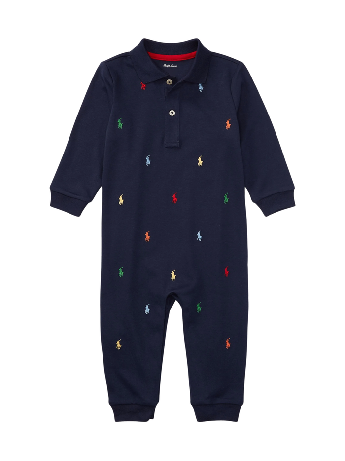 RALPH LAUREN BABY Boys Logo Embroidered Rompers Navy