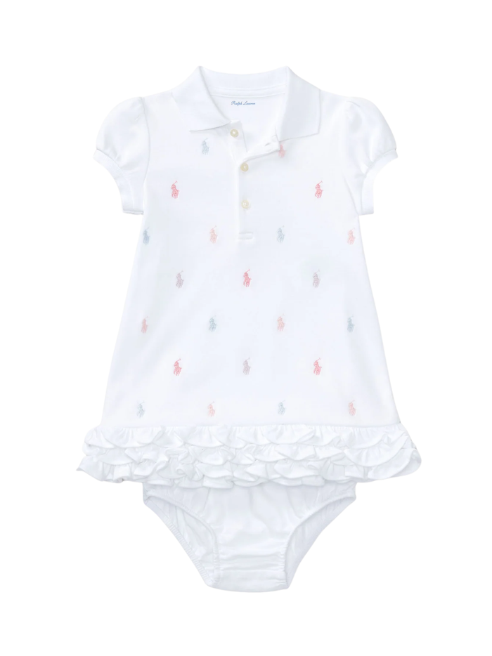 RALPH LAUREN BABY Girls Embroidered Ruffle-hem Dress White