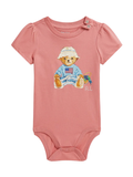RALPH LAUREN BABY Girls Polo Bear Print Bodysuit Pink