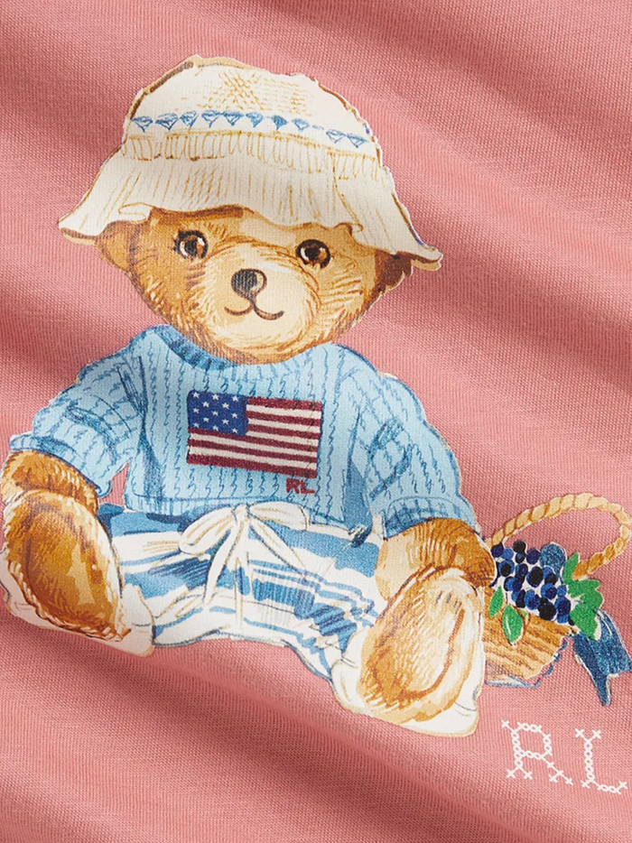 RALPH LAUREN BABY Girls Polo Bear Print Bodysuit Pink