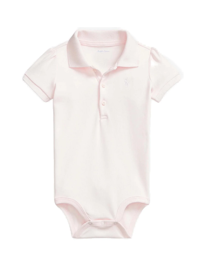 RALPH LAUREN BABY Girls Polo Pony-Embroidered Short-Sleeved Bodysuit Light Pink
