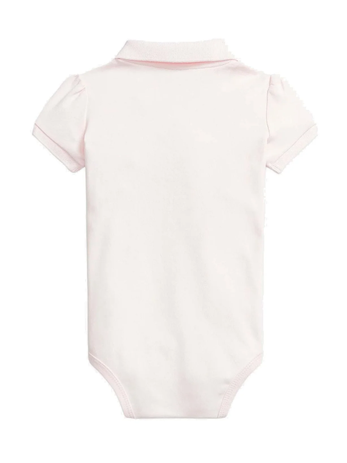 RALPH LAUREN BABY Girls Polo Pony-Embroidered Short-Sleeved Bodysuit Light Pink