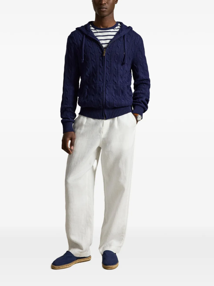 RALPH LAUREN Cable-Knit Cotton Hooded Sweater Bright Navy