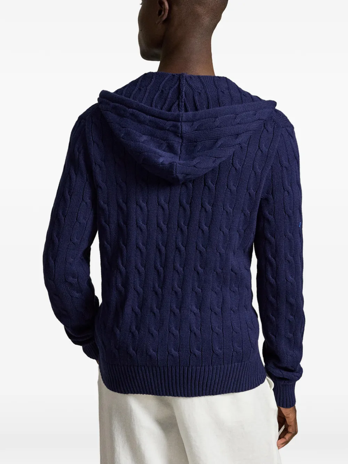 RALPH LAUREN Cable-Knit Cotton Hooded Sweater Bright Navy