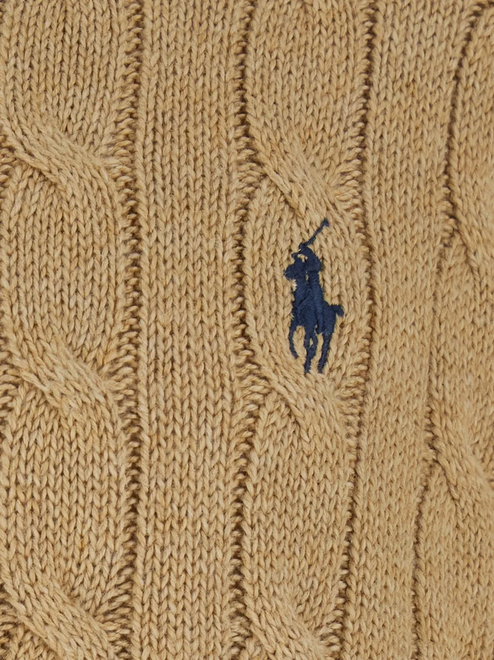 RALPH LAUREN Cable-Knit Cotton Hooded Sweater Camel Melange