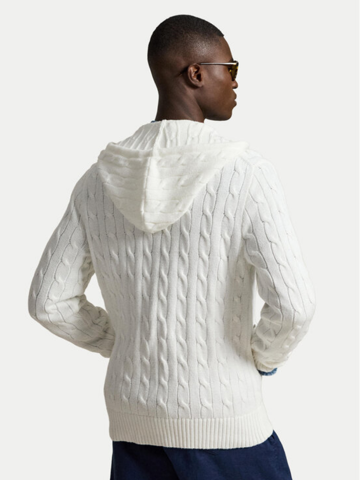 RALPH LAUREN Cable-Knit Cotton Hooded Sweater White