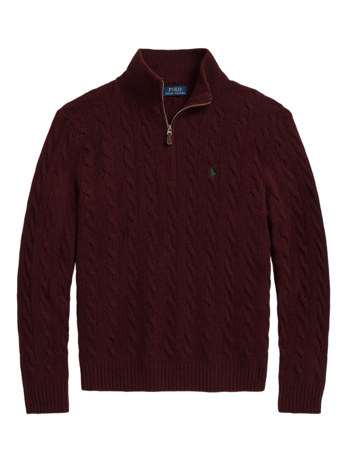 RALPH LAUREN Cable-Knit Quarter-Zip Sweater Aged Wine Heather