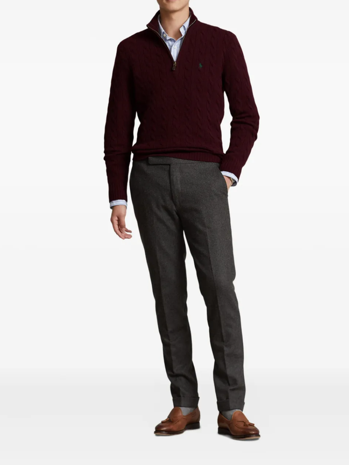 RALPH LAUREN Cable-Knit Quarter-Zip Sweater Aged Wine Heather