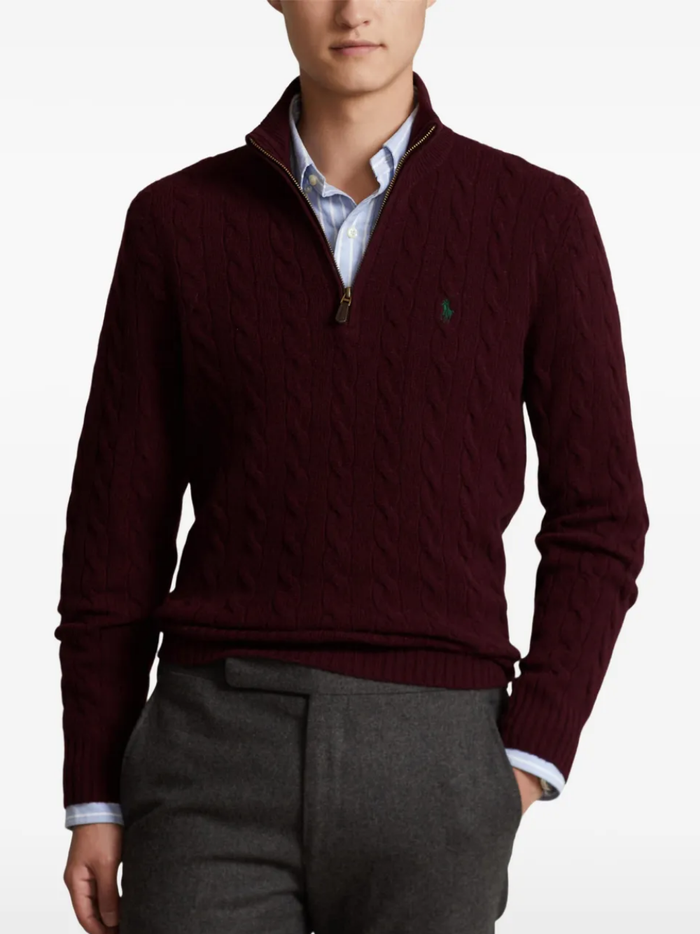 RALPH LAUREN Cable-Knit Quarter-Zip Sweater Aged Wine Heather