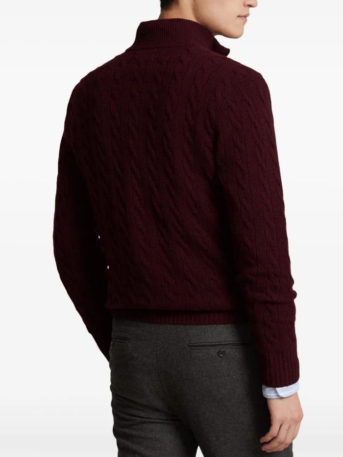 RALPH LAUREN Cable-Knit Quarter-Zip Sweater Aged Wine Heather